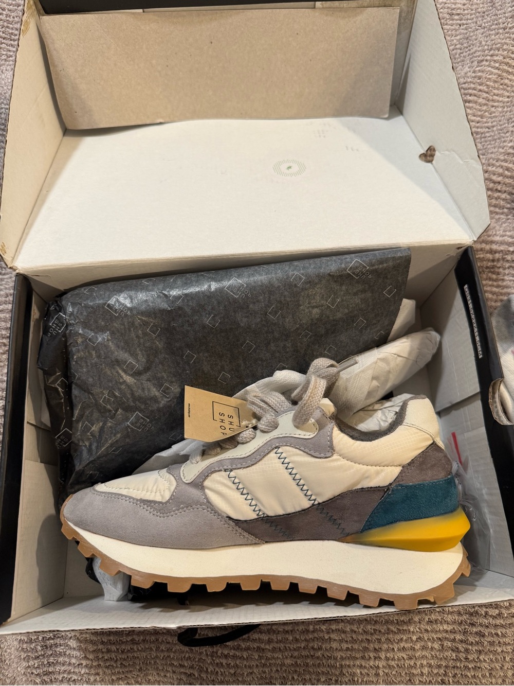 NWT Shu Shop Sneakers in Cream, Gray & Teal